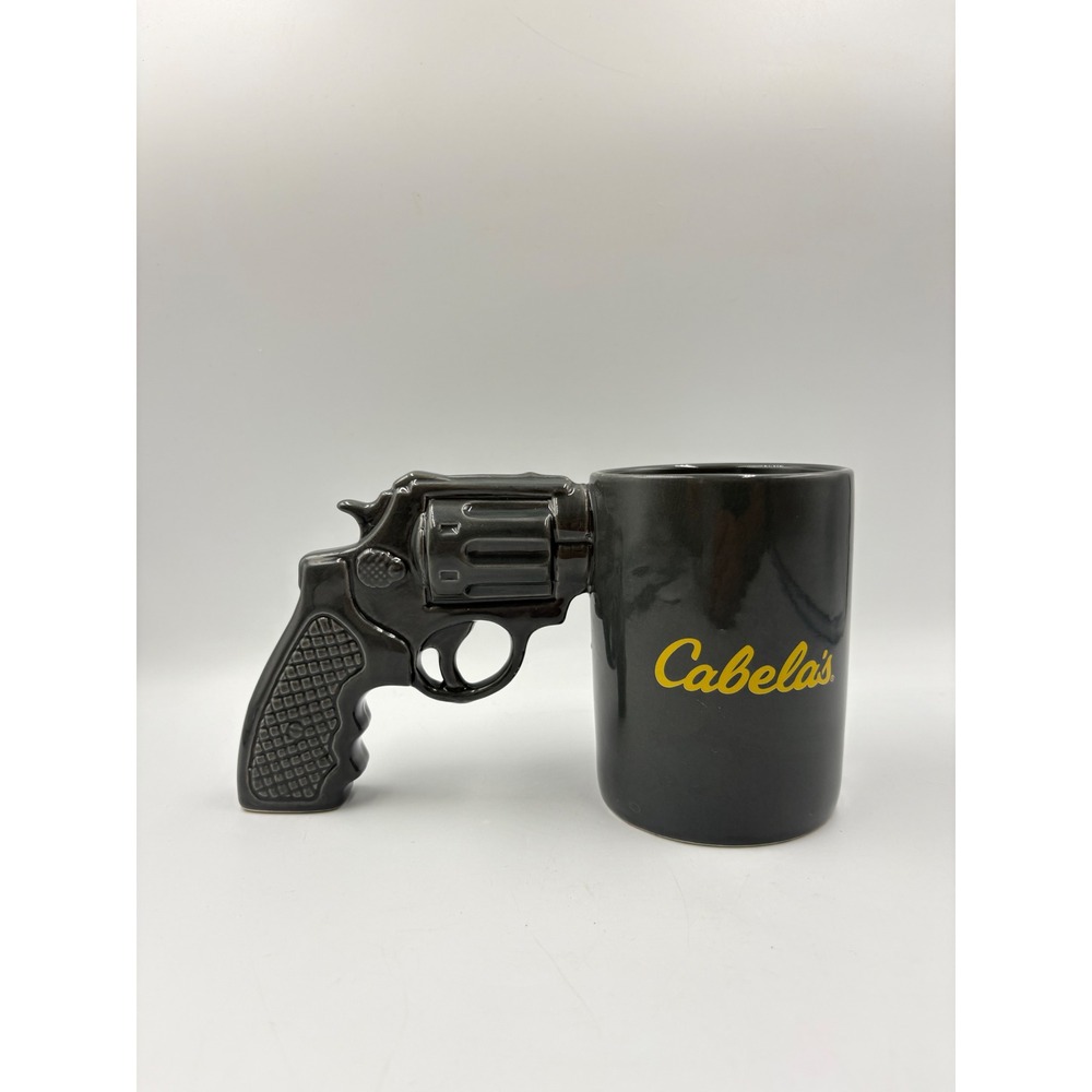 Cabela's Pistol Mug Gray Good Revolver Handle Ceramic Novelty Cup